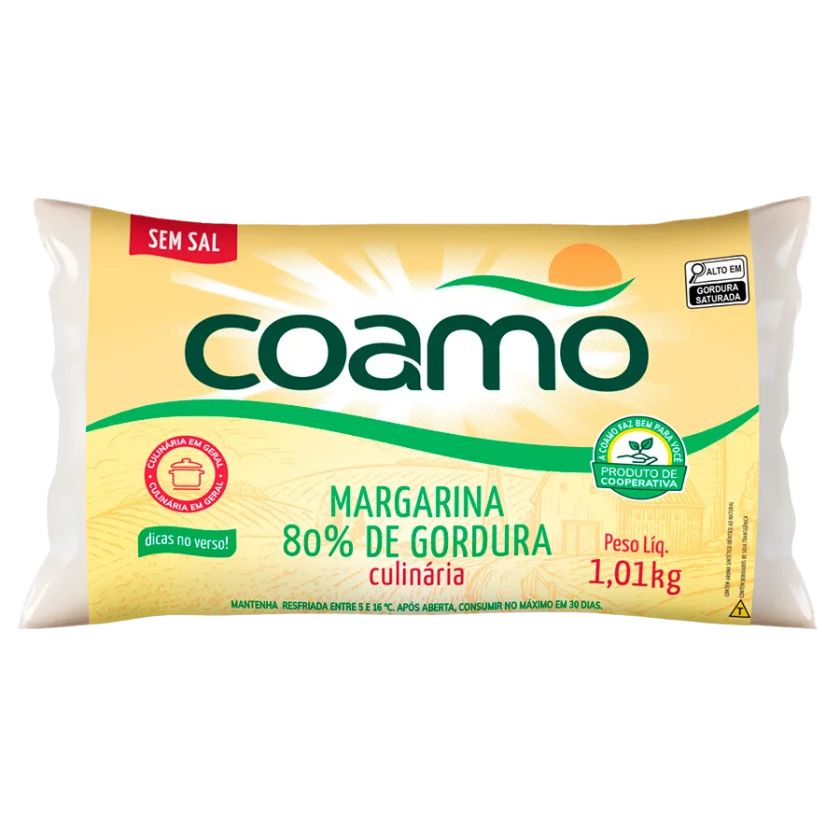 MARGARINA COAMO SEM SAL 80% GORDURA 1,01 KG SACHÊ