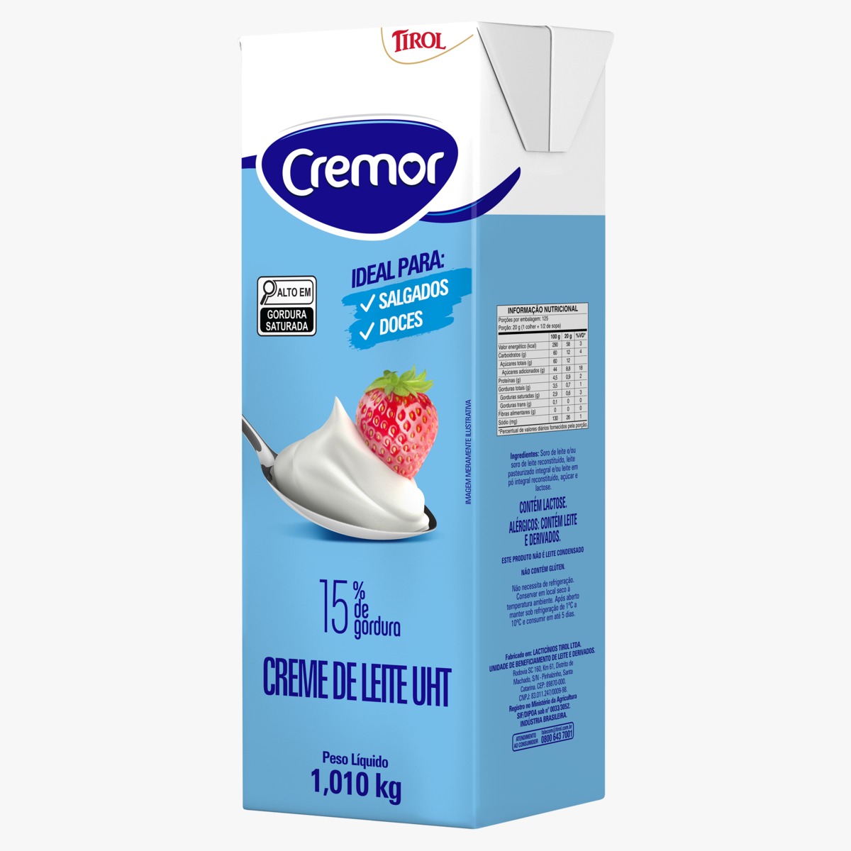 CREME DE LEITE CREMOR 15% GORDURA 1,01 KG