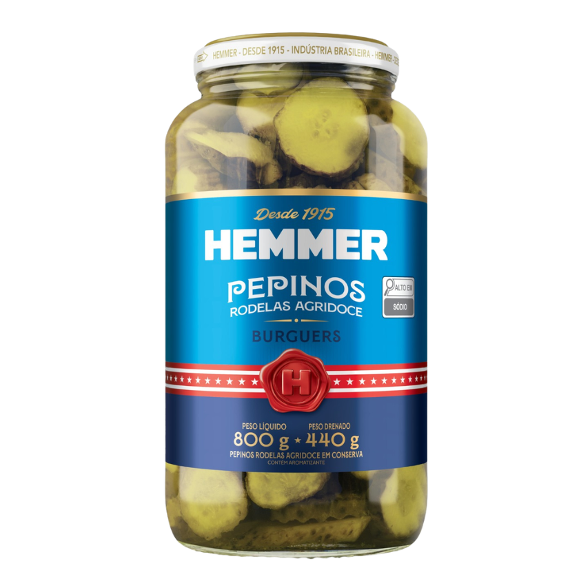 PEPINO EM CONSERVA FATIADO HEMMER 440 G VIDRO