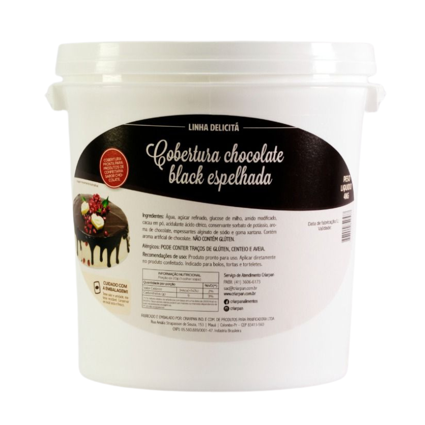 COBERTURA DELICITA CHOCOLATE BLACK ESPELHADA 4 KG