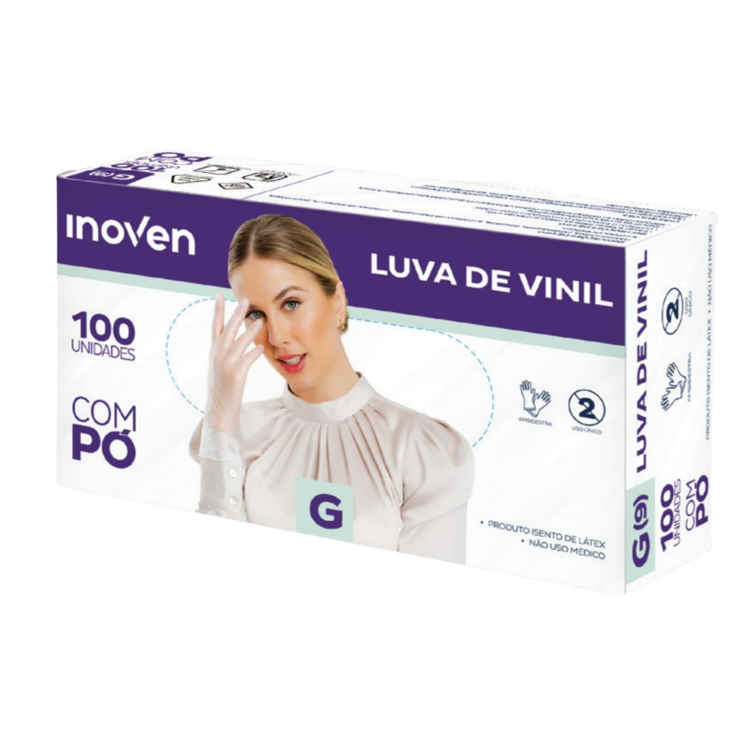 LUVAS VINIL DESCARTÁVEL COM PÓ INOVEN-G-100 UN