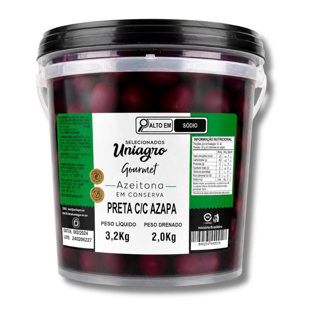 AZEITONA PRETA COM CAROÇO UNIAGRO 2KG