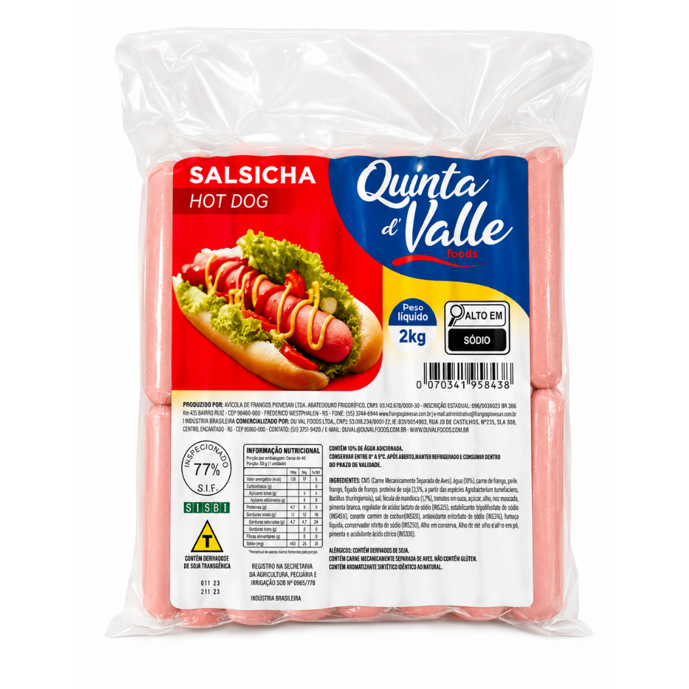 SALSICHA HOT DOG 14CM QUINTA DO VALE 2KG