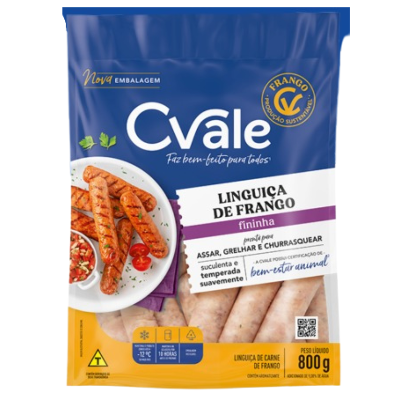LINGUIÇA FRANGO CONGELADO FININHA C.VALE 800 GR