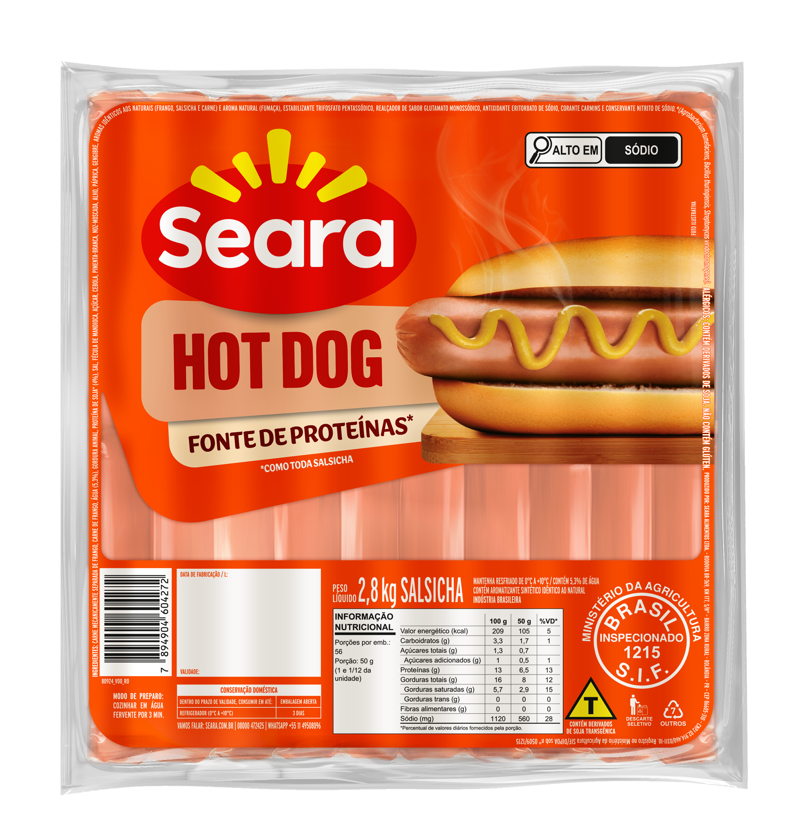 SALSICHA HOT DOG 11CM SEARA 2,8 KG