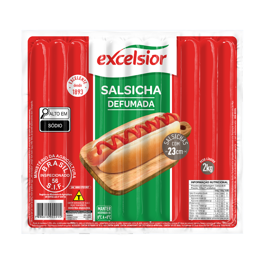 SALSICHA HOT DOG DEFUMADA 23CM EXCELSIOR 2 KG