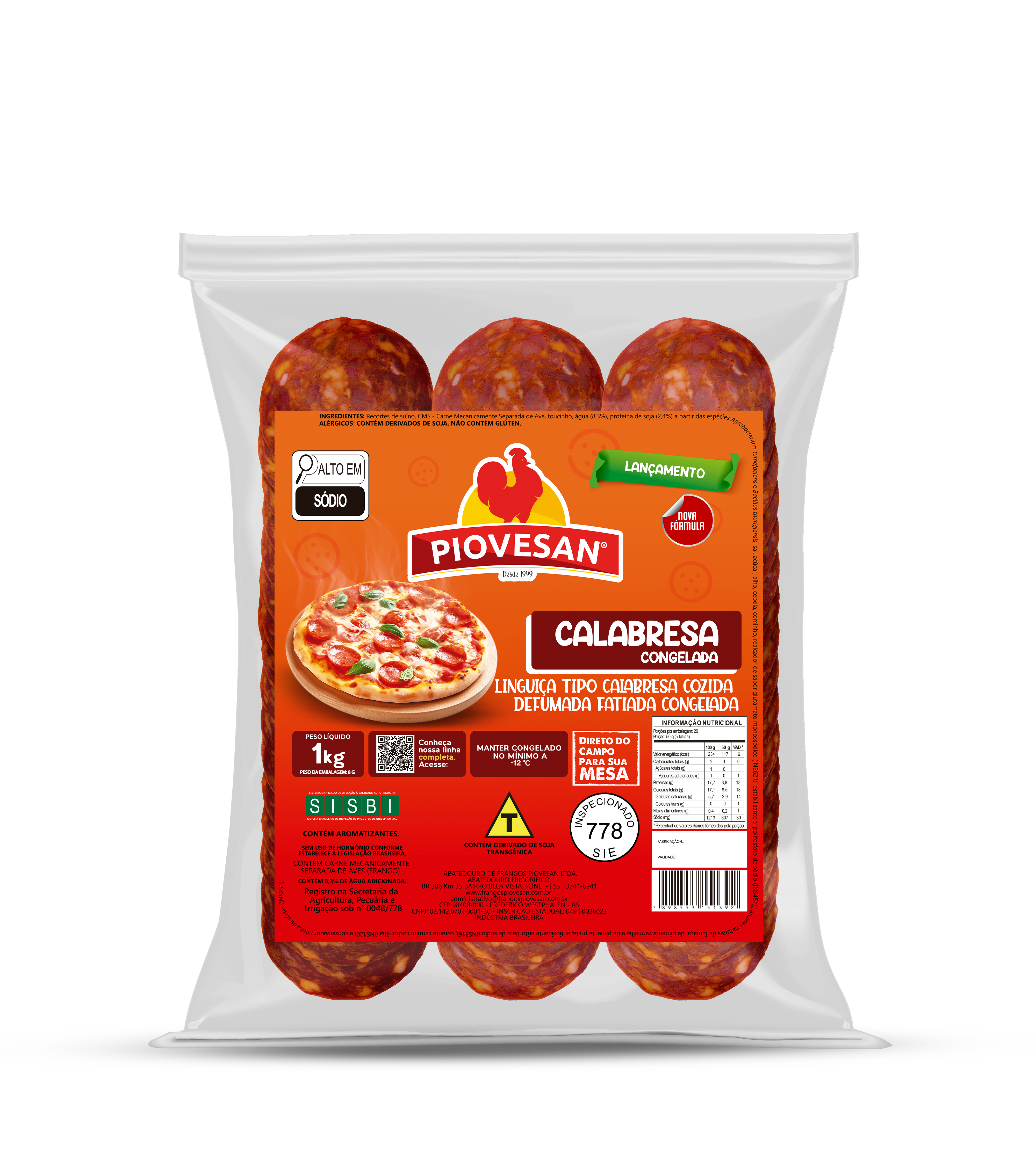 LINGUIÇA CALABRESA CONGELADA FATIADA PIOVESAN 1KG